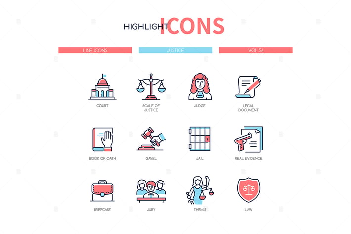 Justice concept - line design style icons set