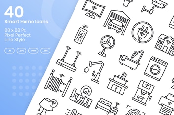 40 Smart Home Icons Set - Line