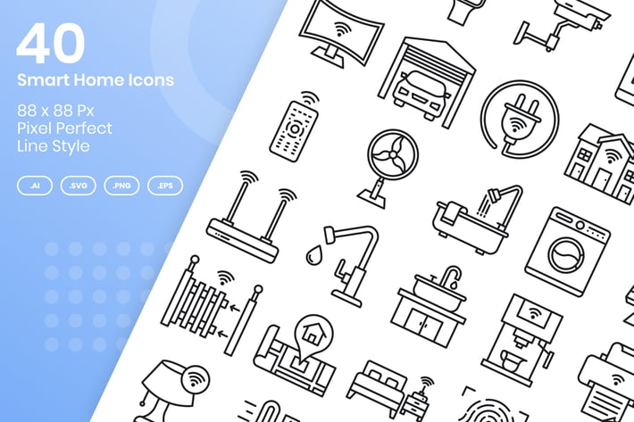 40 Smart Home Icons Set - Line