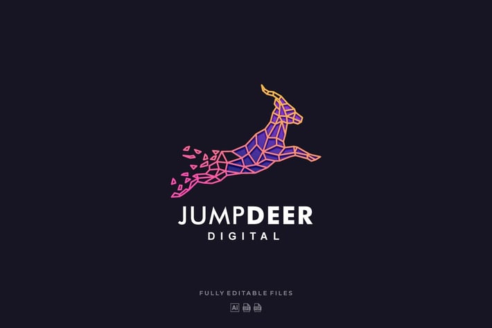 Deer Jumping Color Line Logo Template