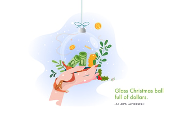 Glass Christmas ball full of dollars
