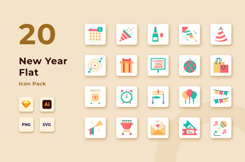 20 Vector New Year Flat Icon