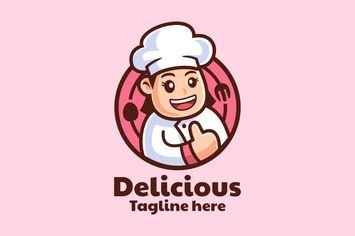 Cartoon Character Female Chef Logo Design