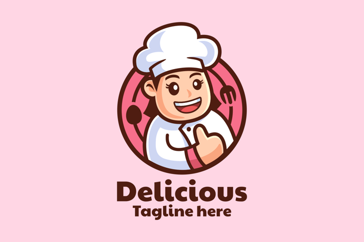 Cartoon Character Female Chef Logo Design
