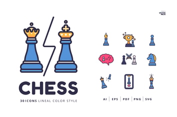 30 Icons CHESS Lineal Color Style