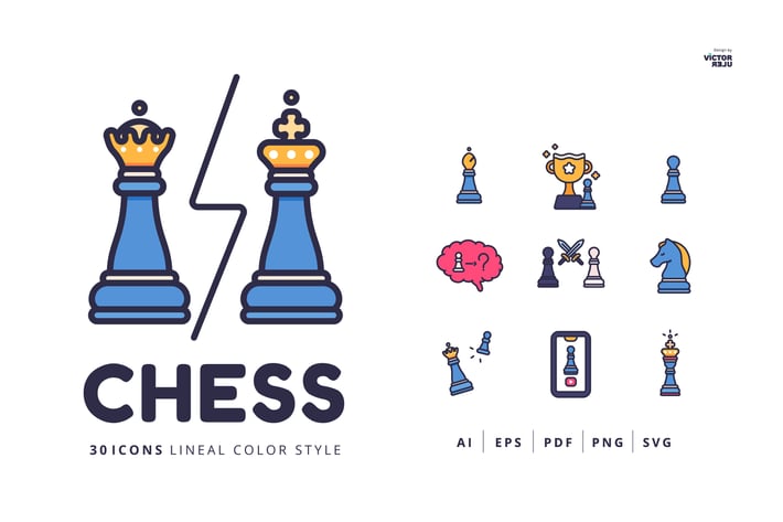 30 Icons CHESS Lineal Color Style