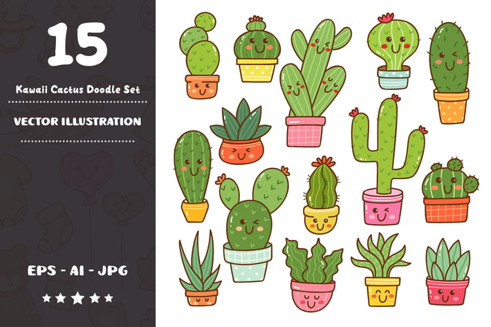 Kawaii Cactus Doodle Set