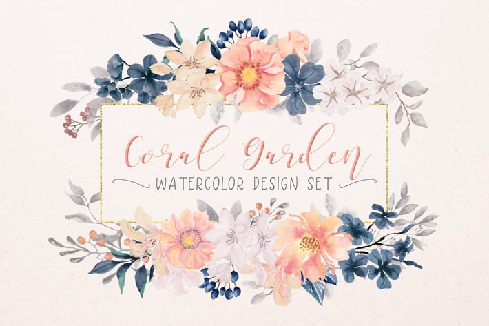 Coral Garden Watercolor Clip Art Collection