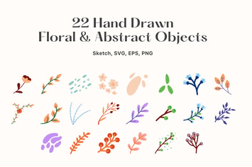 22 Hand Drawn Floral and Abstract Objects