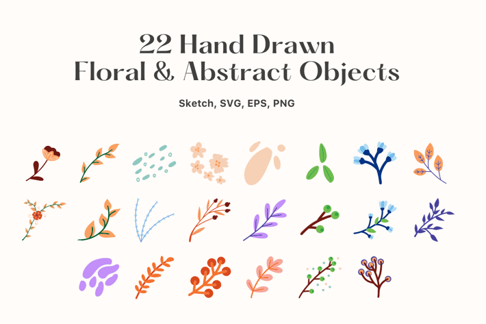 22 Hand Drawn Floral and Abstract Objects