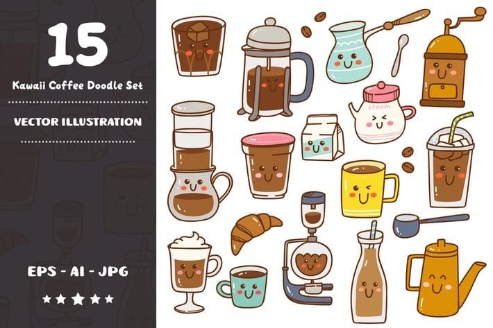 Kawaii Coffee Doodle Set