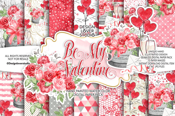 Be My Valentine digital paper pack