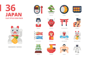 Japan Flat Style Icon Set