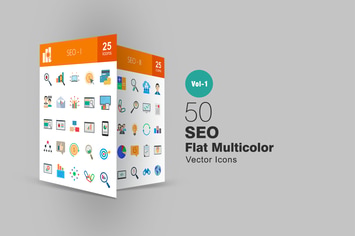 50 SEO Flat Multicolor  Icons