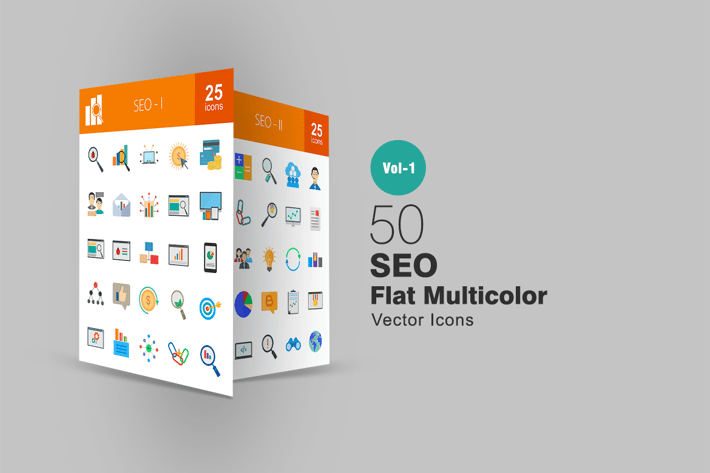 50 SEO Flat Multicolor  Icons