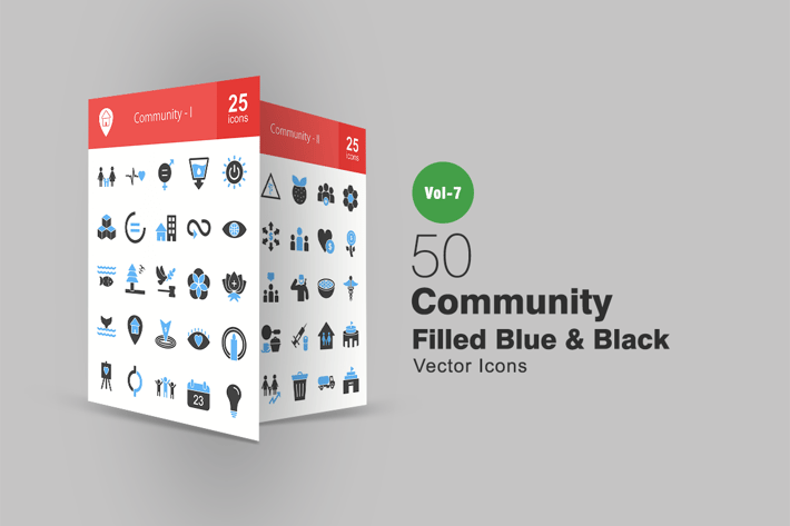 50 Community Blue & Black Icons