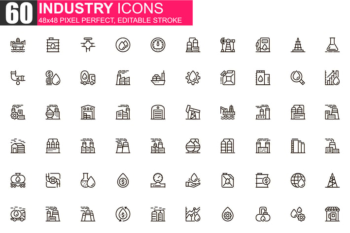 Heavy Industry Thin Line Icons Pack