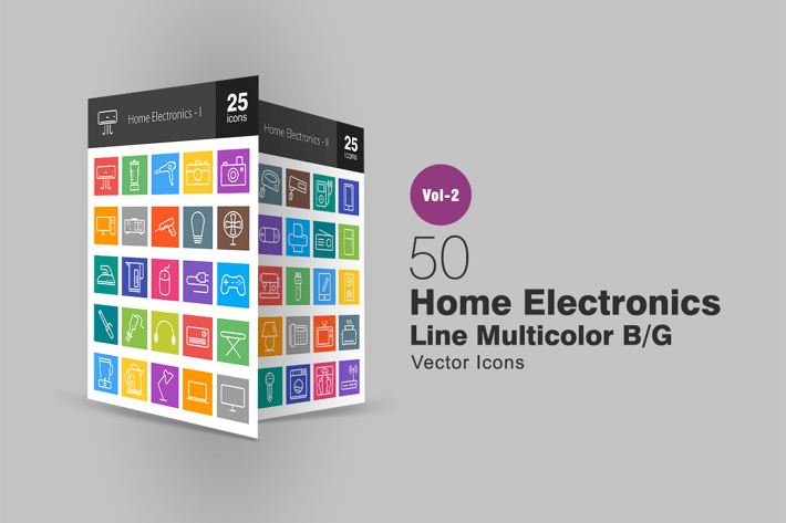50 Home Electronics Line Multicolor Icons
