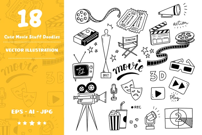 Cute Movie Stuff Doodle Set