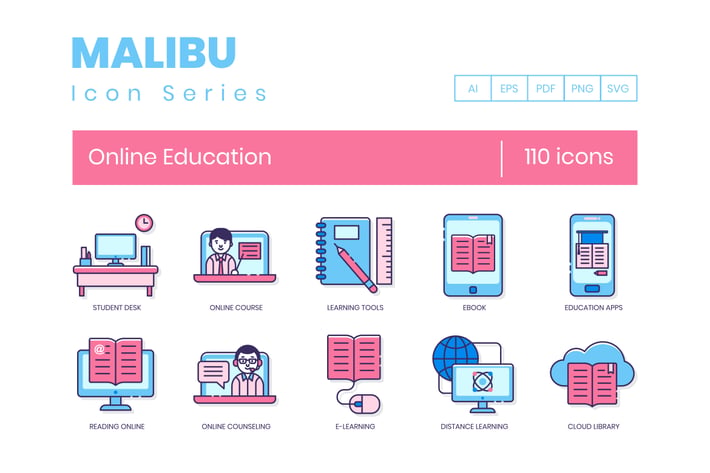 110 Online Education Line Icons