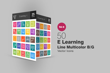 50 E Learning Line Multicolor B/G Icons