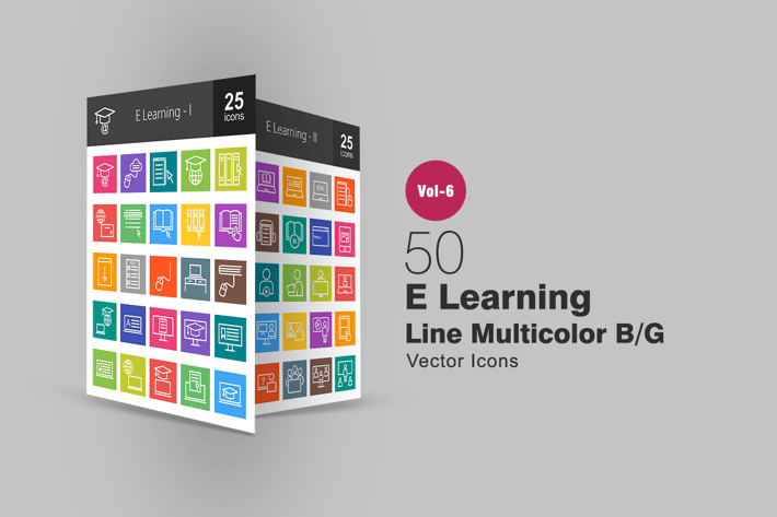 50 E Learning Line Multicolor B/G Icons