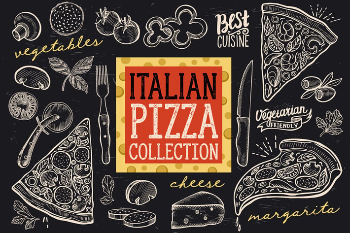 Italian Pizza Doodle Elements
