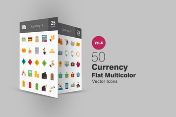 50 Currency Flat Multicolor Icons