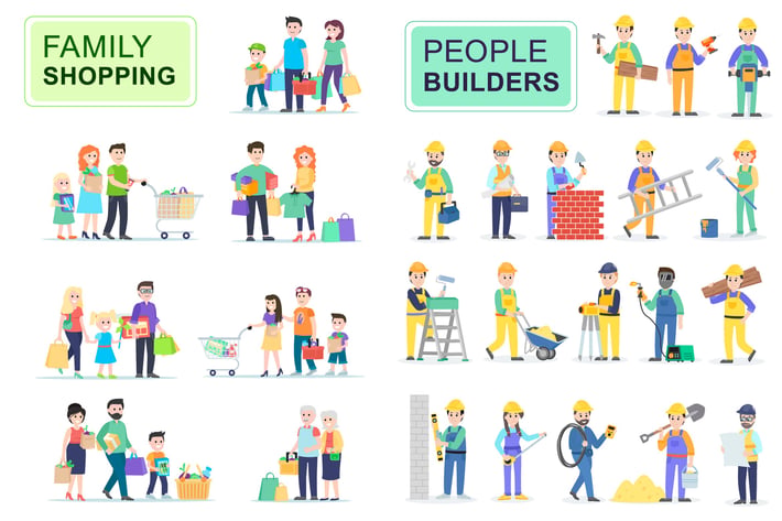 Shoppers and Builders Flat People Characters