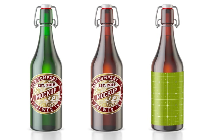 Colorful Glass Beer Bottle Mockup