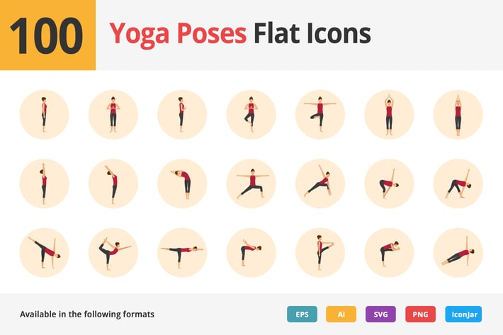 Yoga Poses Flat Icons Vol 1