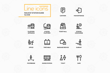 Railway Station Guide - line icons, pictograms set