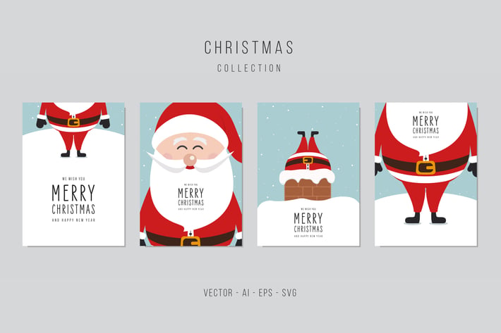 Christmas Santa Claus Vector Card Set