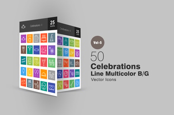 50 Celebrations Line Multicolor Icons