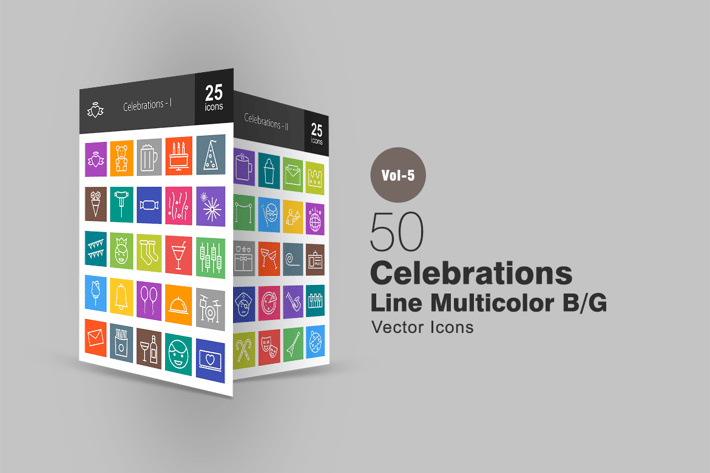 50 Celebrations Line Multicolor Icons