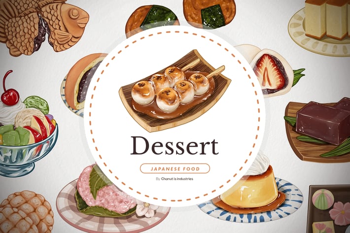 Japanese dessert - handdrawn elements