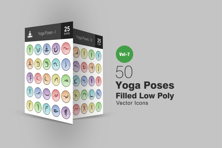 50 Yoga Poses Filled Low Poly Icons
