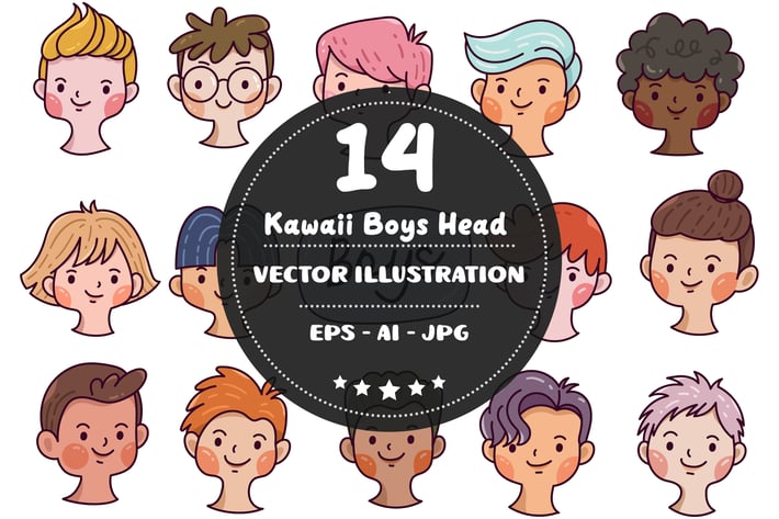Kawaii Boys Head Doodle Set