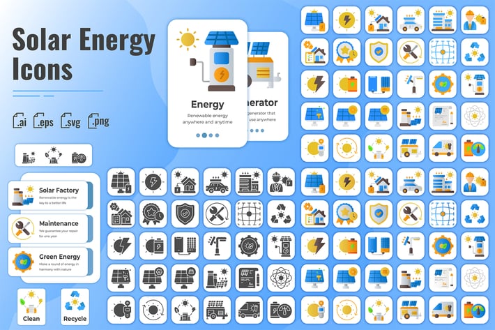 30 Solid Iconset Solar Energy with 3 styles