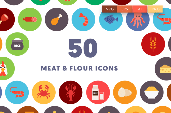 50 Meat & Flour Food Icons