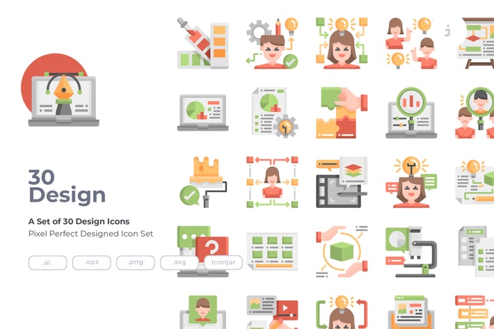 30 Design and Thinking Icons - Flat