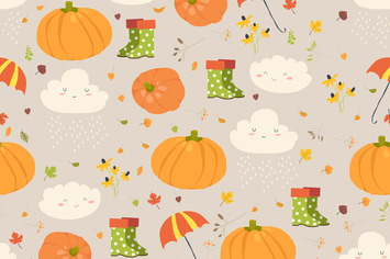 Vector seamless pattern with pumpkins and autumn 