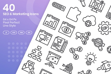 40 SEO & Marketing Icons Set - Line