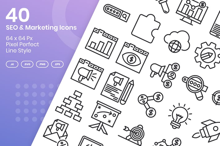40 SEO & Marketing Icons Set - Line