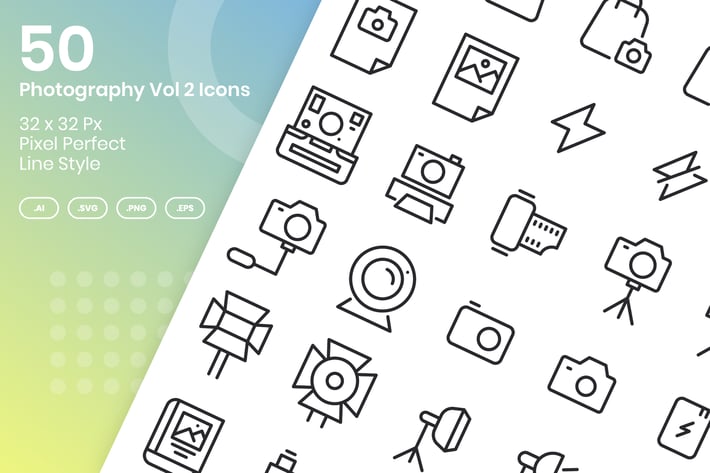 50 Photography Vol 2 Icons Set - Line