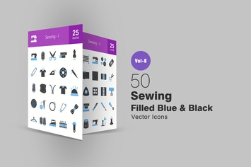 50 Sewing Blue & Black Icons