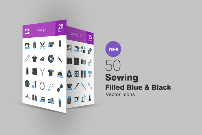 50 Sewing Blue & Black Icons