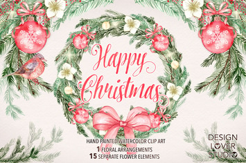 Watercolor "Happy Christmas" design