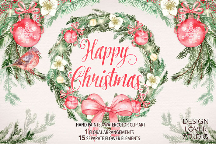 Watercolor "Happy Christmas" design