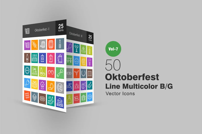 50 Oktoberfest Line Multicolor B/G Icons